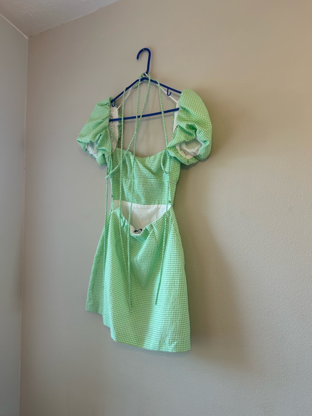 Zara Pastel Green Gingham Puff-Sleeve Mini Dress - Picture 10 of 12
